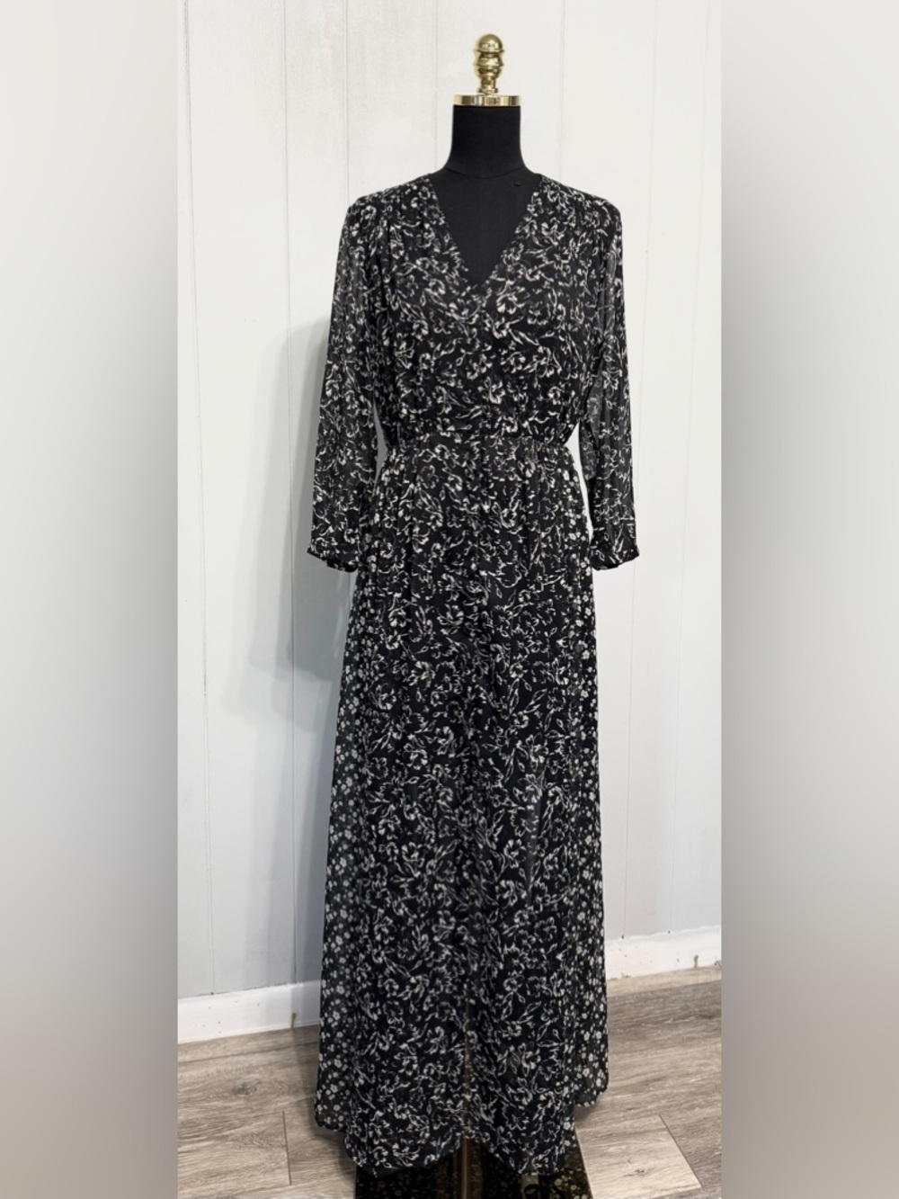French Connection Black and White Abstract Print Sheer Dress